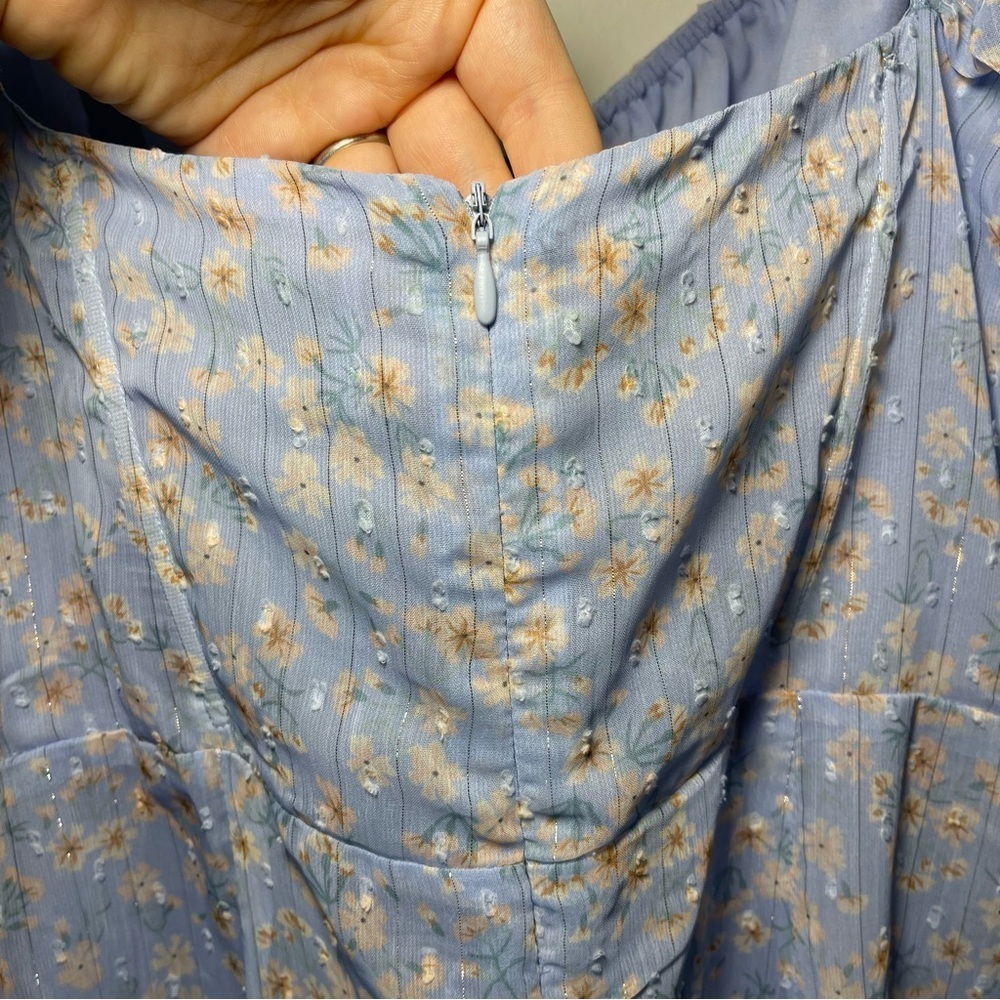 Sabo Skirt Ariana Blue Micro Floral corset puff sleeve mini Dress in size L - Picture 10 of 10